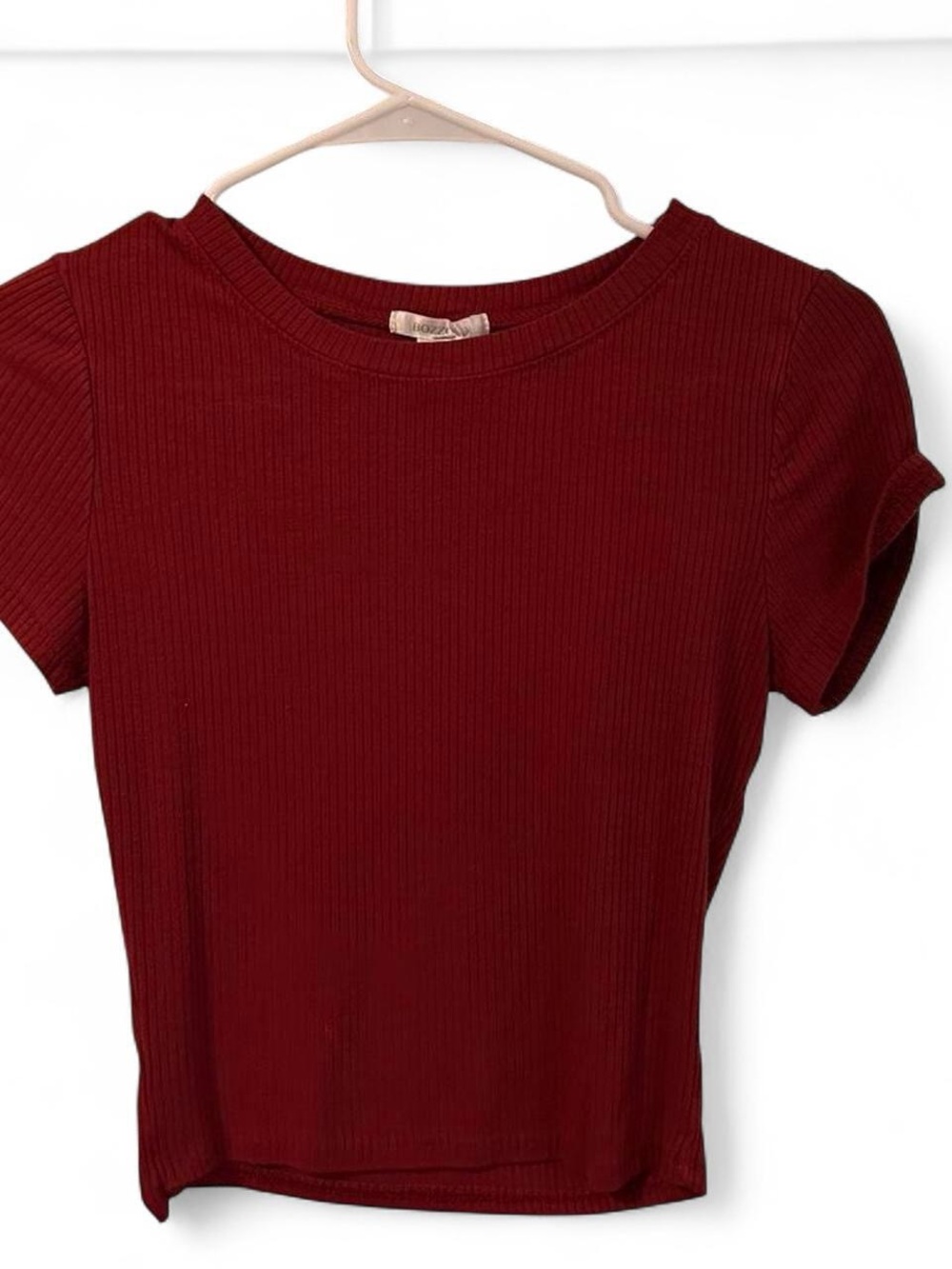 Bozzolo Ribbed Short Sleeve Crop Top - Red - Picture 2 of 3